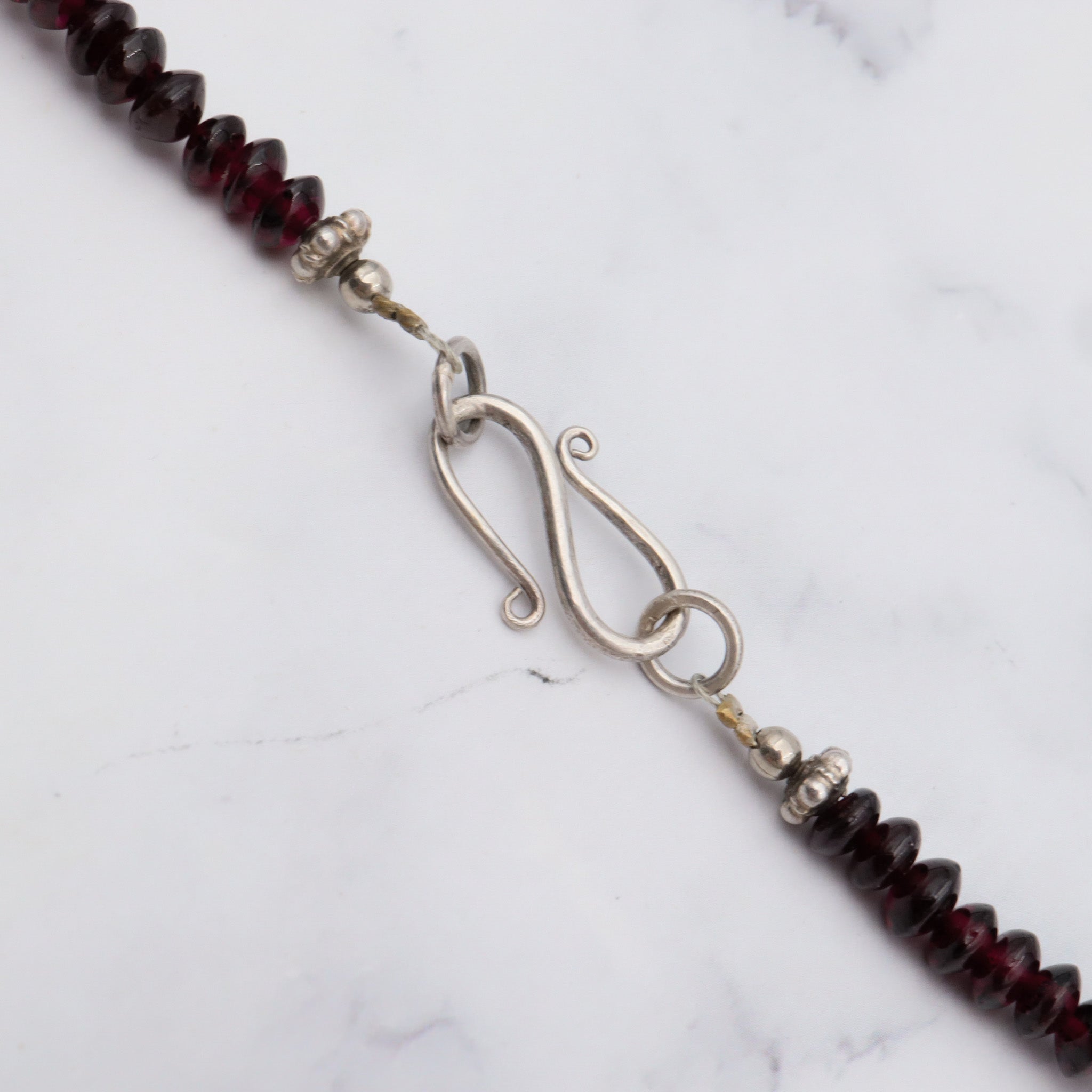 Vintage sterling garnet tribal necklace, 18"